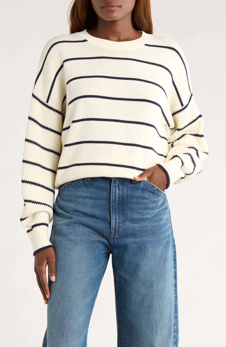 Madewell Mixed Knit Stripe Sweater, Main, color, Navy Stripe Combo