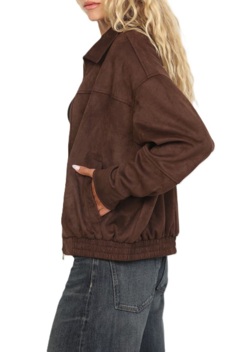 Faux Suede Zip Front Jacket, Alternate, color, HOT FUDGE