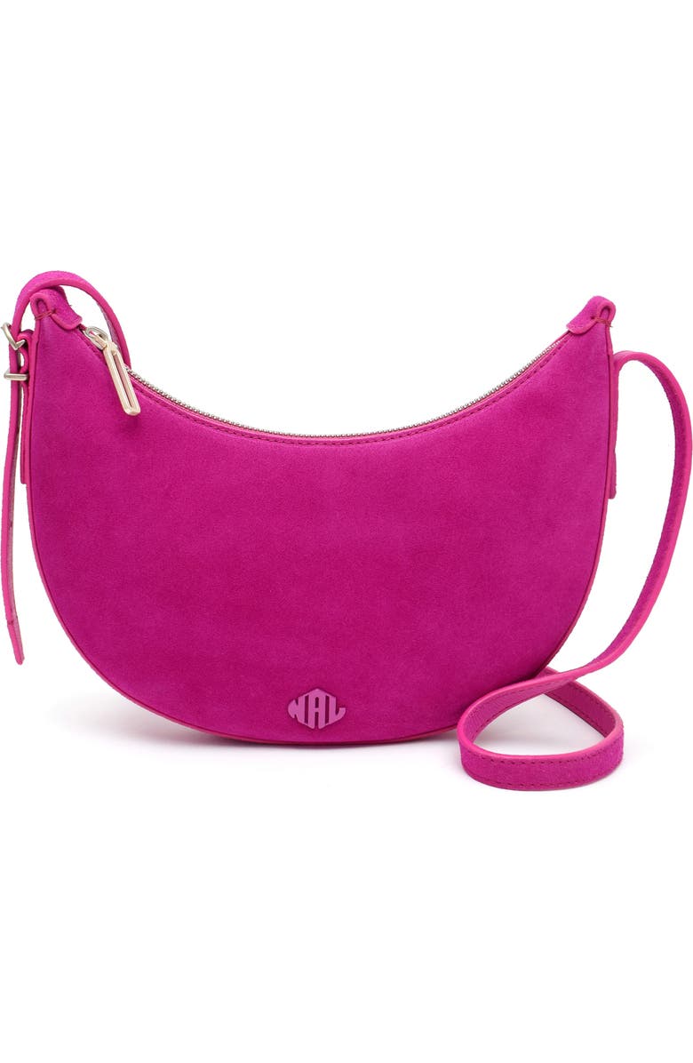 New Amsterdam Leatherworks Silas Suede Crossbody Bag, Main, color, Hot Fuchsia