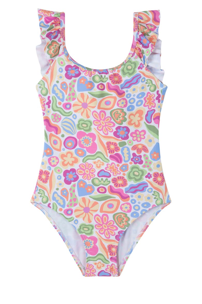 Under the Sea Square Neck Ruffle One Piece, Main, color, MULTI