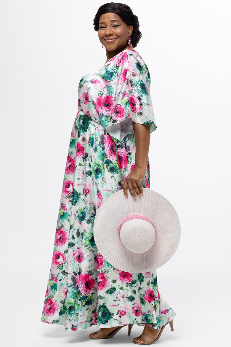 Flowy Floral V-Neck Plus Size Gown, Alternate, color, Floral