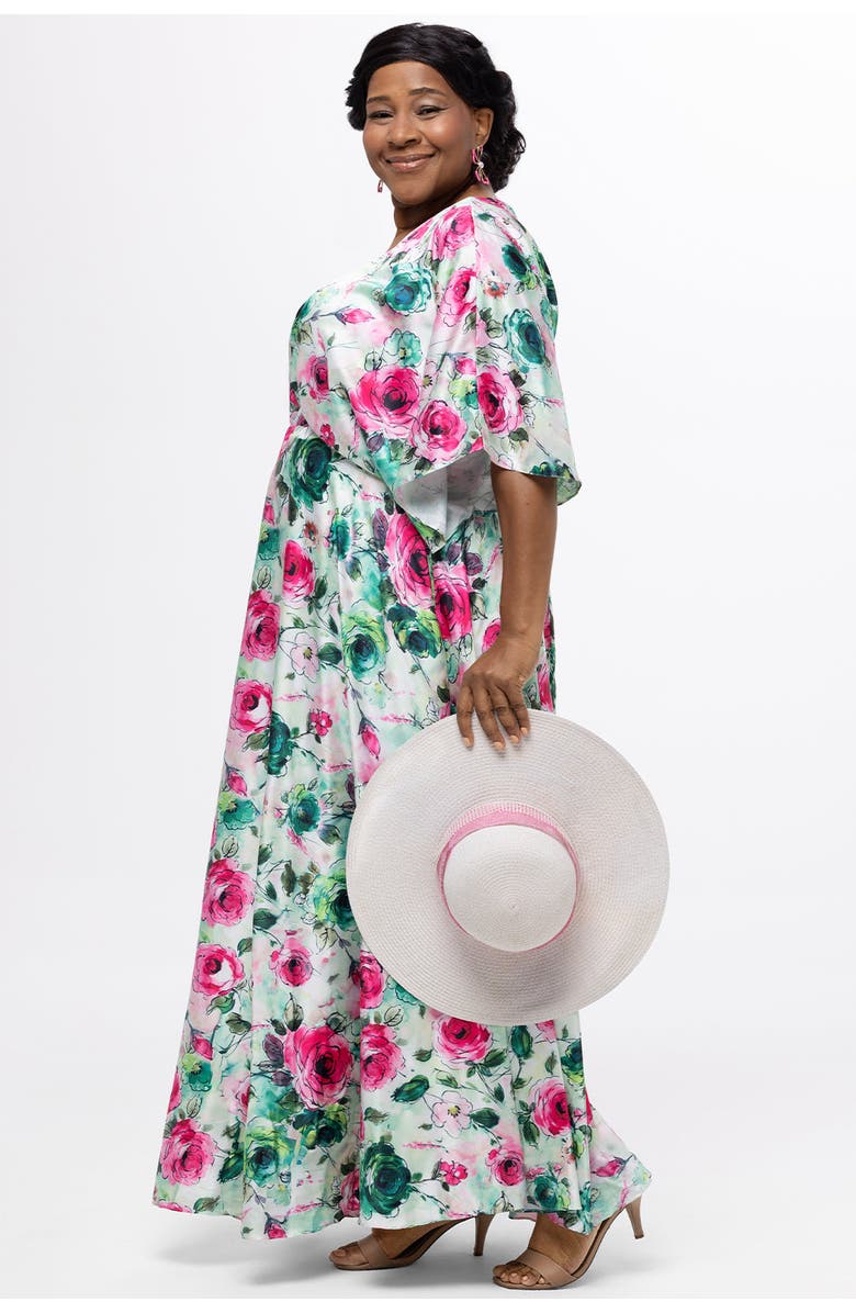 Celebrations by Sydney's Closet Flowy Floral V-Neck Plus Size Gown, Alternate, color, Floral