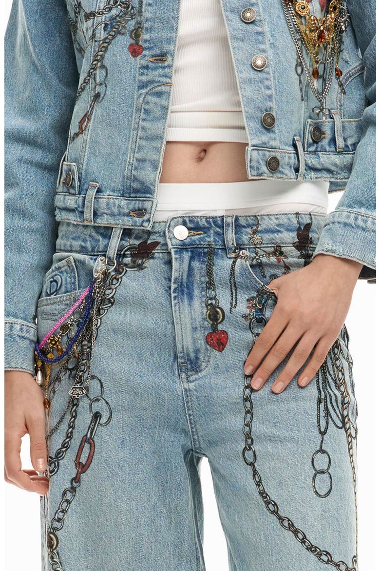 Chain Embellished Wide Leg Jeans, Alternate, color, MEDIUM BLUE