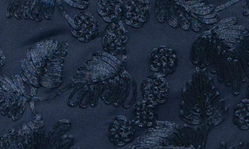 Marina Cap Sleeve Floral Gown In Navy