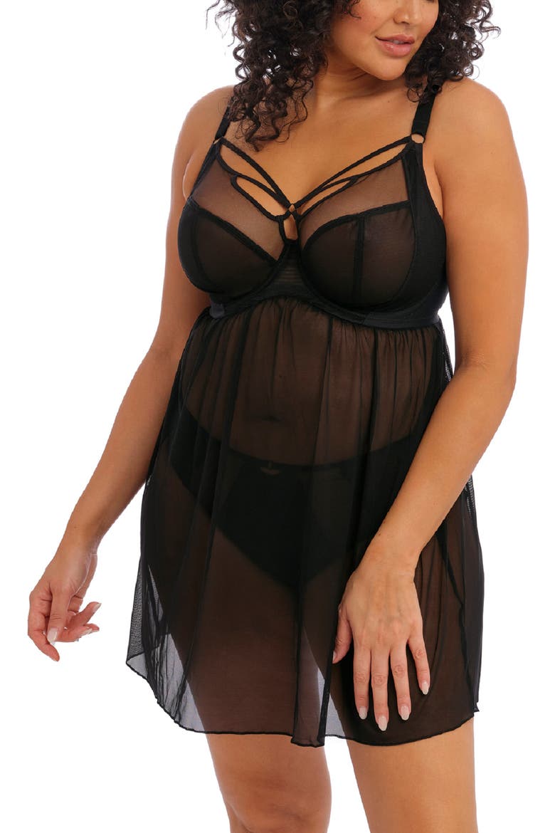 Sachi Full Figure Underwire Babydoll, Main, color, BLACK