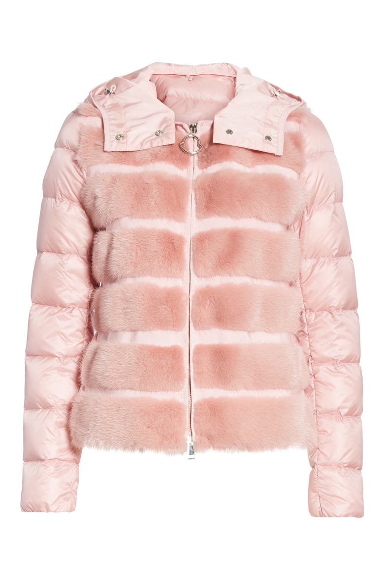 Riga Quilted Down Jacket with Genuine Mink Fur Trim, Alternate, color, LIGHT PINK
