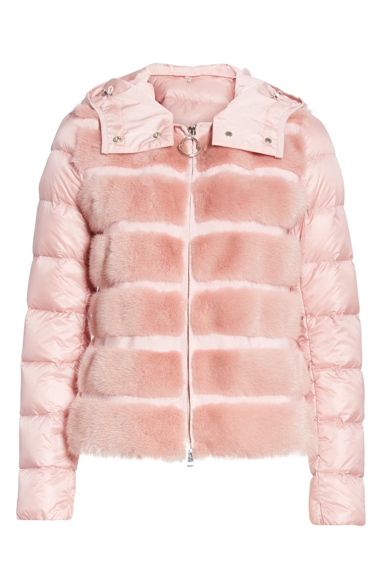 Moncler Riga Quilted Down Jacket with Genuine Mink Fur Trim, Alternate, color, 