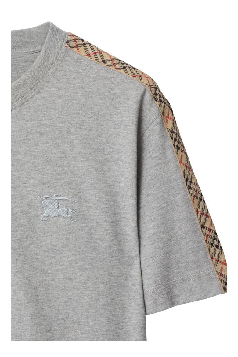 Check Trim Cotton T-shirt, Alternate, color, Pale grey melange