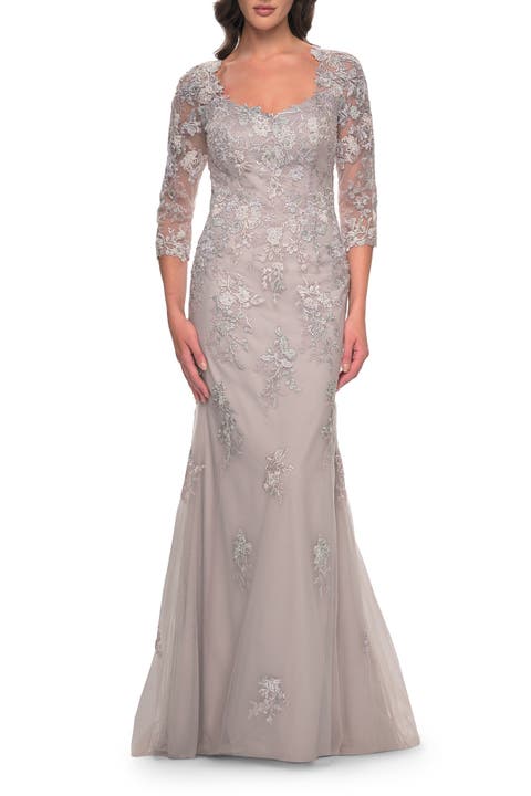 Mermaid Tulle and Lace Dress with Illusion Sleeves