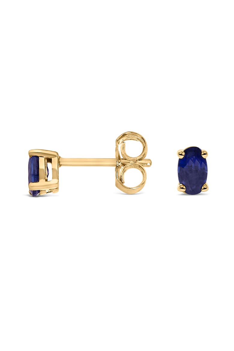 14K Gold Oval Cut Gemstone Birthstone 5x3 mm Stud Earrings, Alternate, color, Yellow | Blue Sapphire