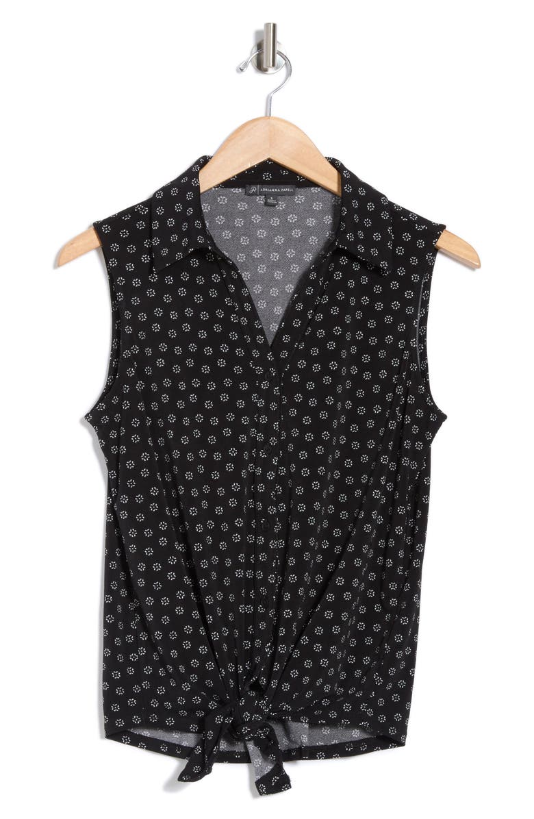 Adrianna Papell Tie Hem Button-Up Shirt, Alternate, color, Black Small Daisy