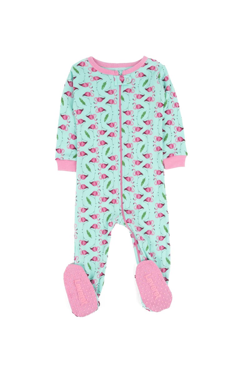 Leveret Footed Printed Cotton Matching Family Pajamas, Animal Kingdom Prints, Main, color, Flamingo
