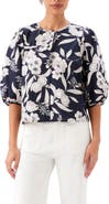 Karen Kane Floral Print Puff Sleeve Cotton Button-Up Shirt