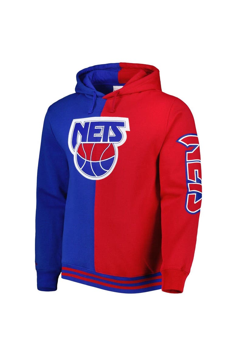 Men's Mitchell & Ness Blue/Red New Jersey Nets Big & Tall Hardwood Classics Split Pullover Hoodie, Alternate, color, Blue