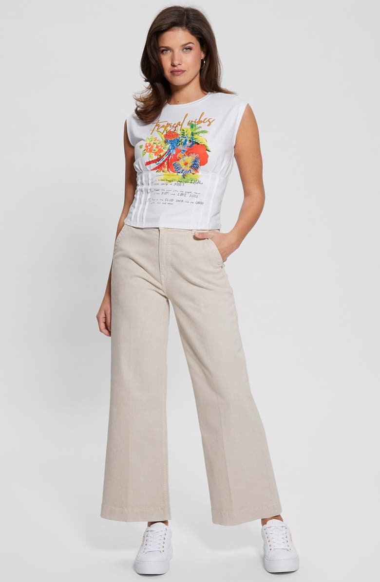 GUESS Tropical Vibes Corset T-Shirt, Alternate, color, 