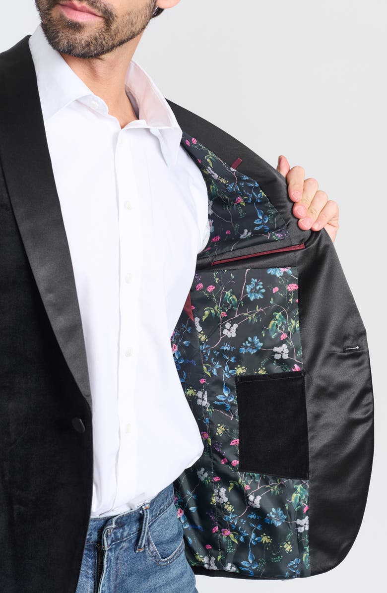 SAVILE ROW CO Black Satin Shawl Collar Slim Fit Velvet Jacket, Alternate, color, Black