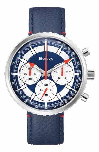 BULOVA Archive Series Chronograph Leather Strap Watch, 46mm