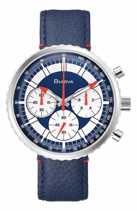 BULOVA Archive Series Chronograph Leather Strap Watch, 46mm