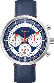 BULOVA Archive Series Chronograph Leather Strap Watch, 46mm