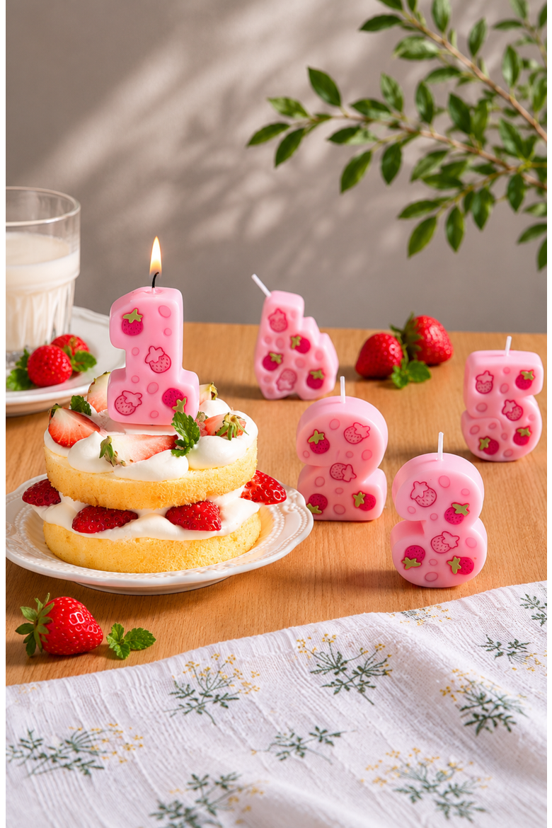 Strawberry Number 3 Candle, Alternate, color, Number 2