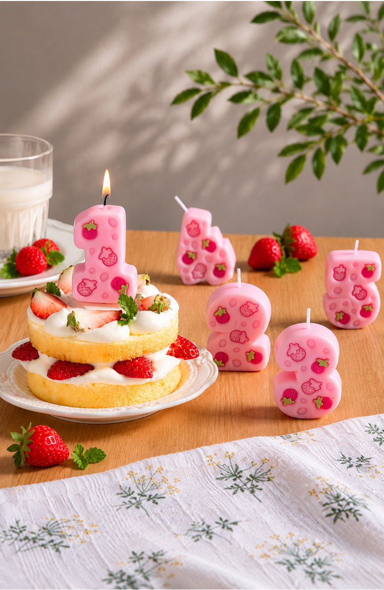 Southlake gifts Strawberry Number 3 Candle, Alternate, color, Number 3