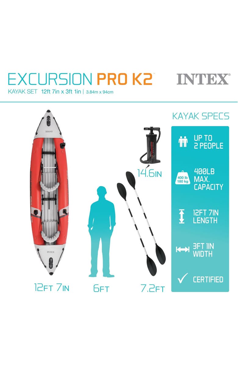 Intex Excursion Pro K2 Inflatable Kayak, Alternate, color, Multicolored