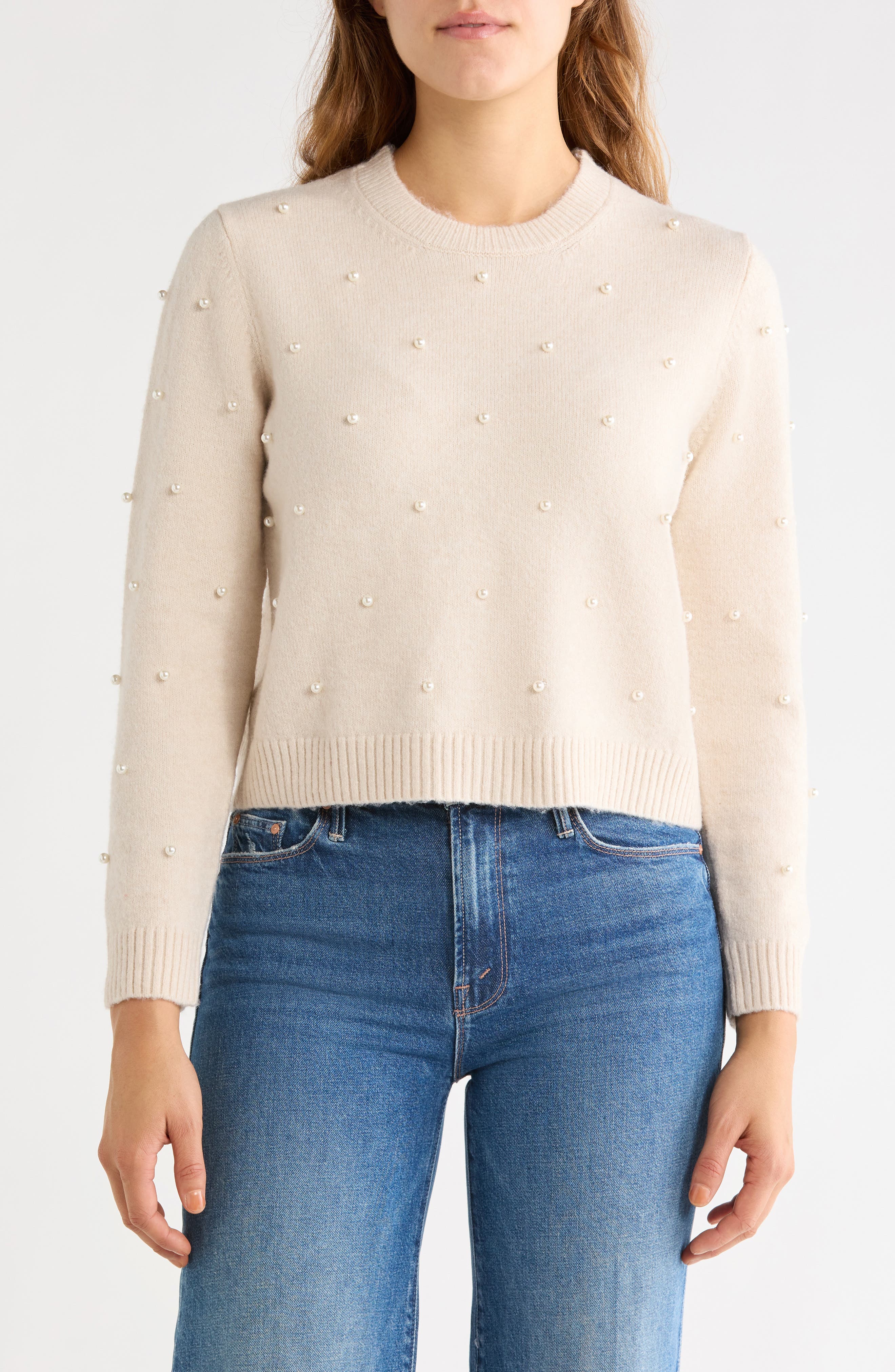 Imitation Pearl Crewneck Sweater