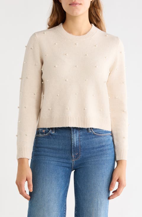 Imitation Pearl Crewneck Sweater