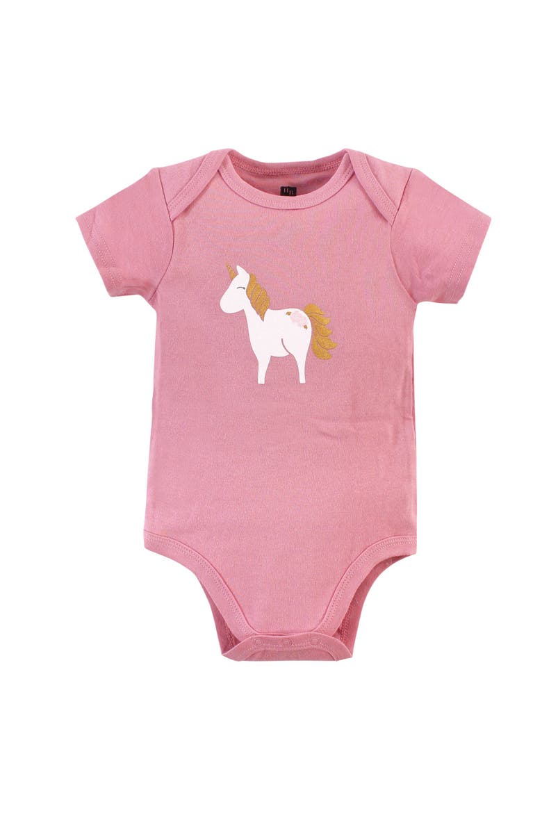 Three-Piece Set of Cotton Bodysuits, Alternate, color, Gold Pink Unicorn