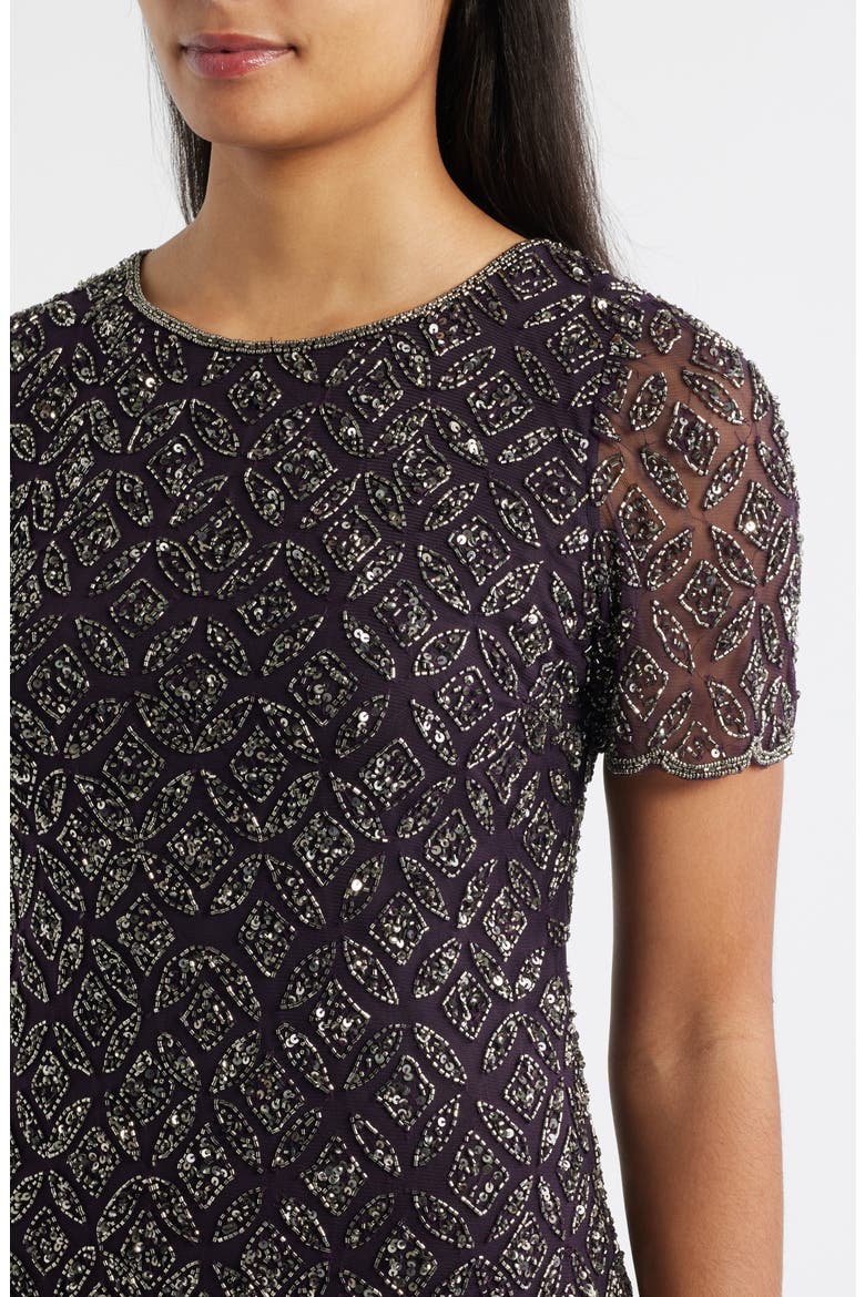 Beaded Midi Cocktail Dress, Alternate, color, EGGPLANT