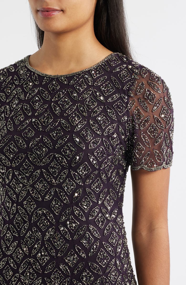 Pisarro Nights Beaded Midi Cocktail Dress, Alternate, color, Eggplant
