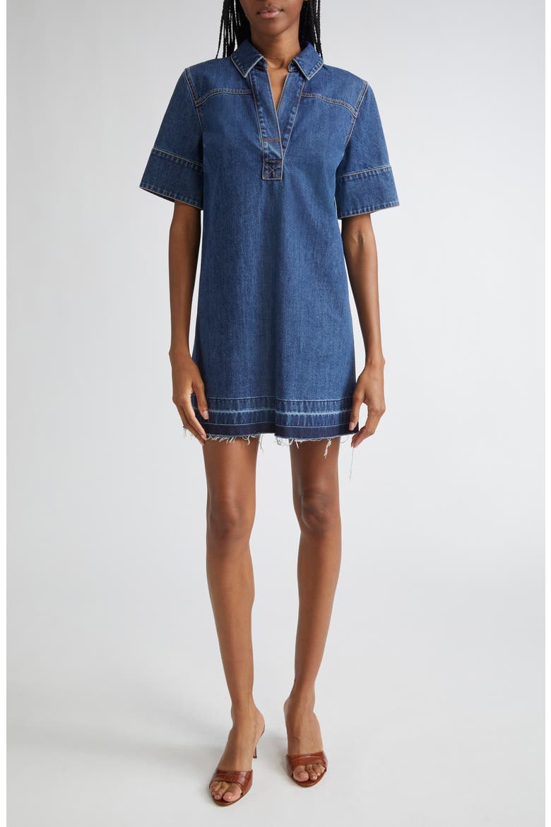 Felice Frayed Hem Denim Shirtdress, Main, color, STONED BRIGHT BLUE