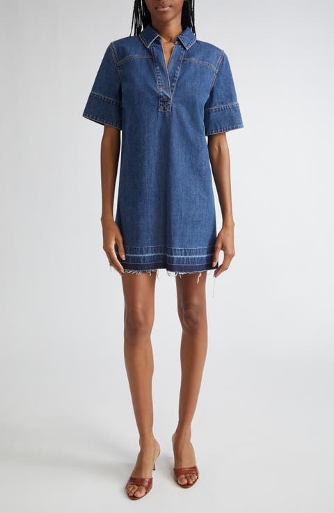 Felice Frayed Hem Denim Shirtdress