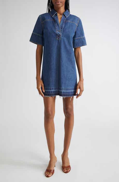Veronica Beard Felice Frayed Hem Denim Shirtdress