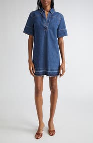 Veronica Beard Felice Frayed Hem Denim Shirtdress
