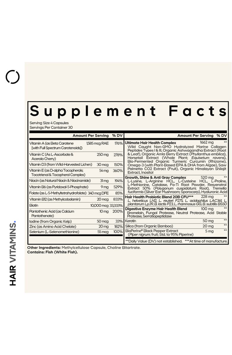 Codeage Hair Vitamins + Biotin Collagen Supplement, Alternate, color, White