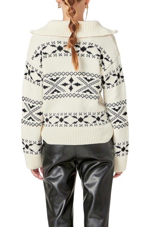 English Factory Patterned Half Zip Sweater In Ivory/black
