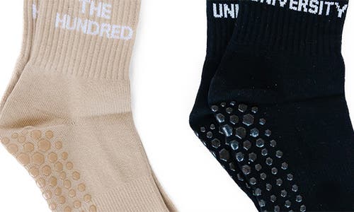 Pilates University 1883 Assorted 2-pack Nonslip Grip Quarter Socks In Black- Saint-tropez Sand