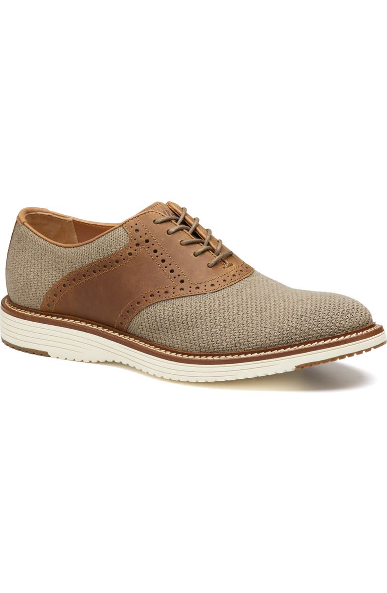 Johnston & Murphy Upton Knit Saddle Shoe, Main, color, Taupe Knit/Brown Oiled