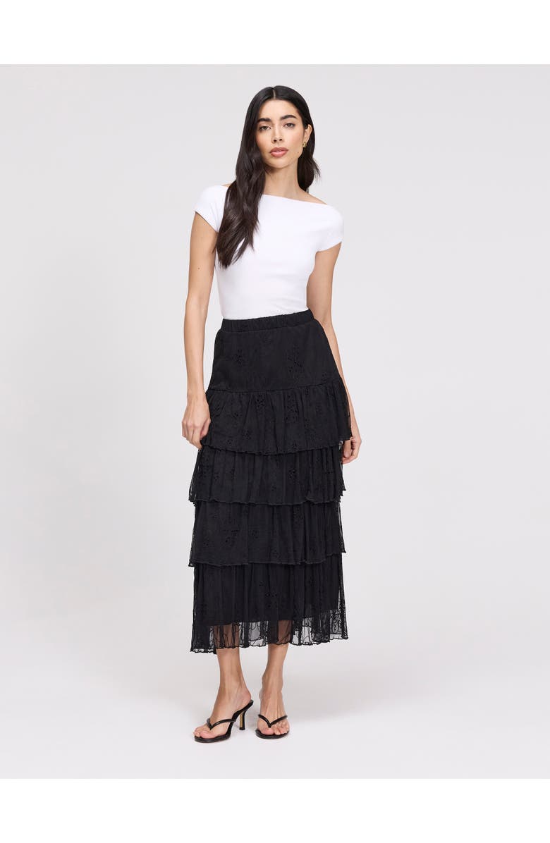 Finery London Elisa Mesh Midi Tiered Skirt, Alternate, color, Black
