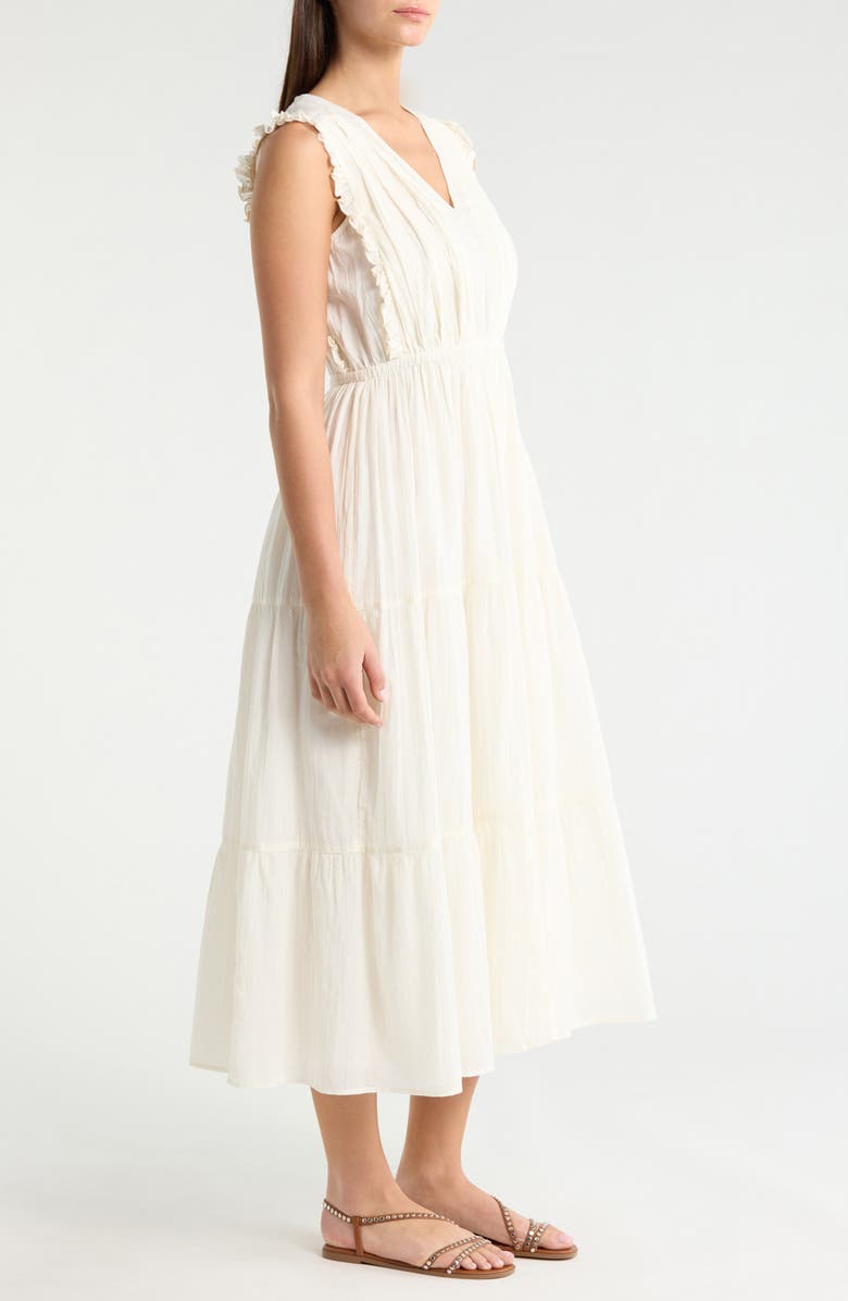 Lucky Brand Lace Detail Tiered Cotton Midi Dress, Alternate, color, Whisper White