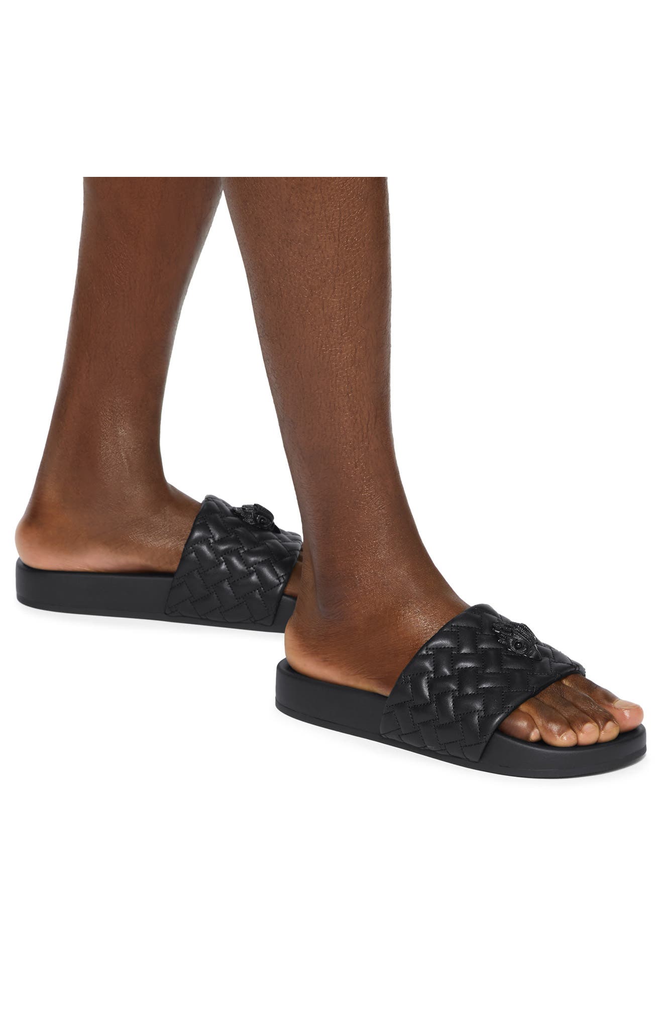 Meena Eagle 2 Faux Leather Slide Sandal, Alternate, color, BLACK