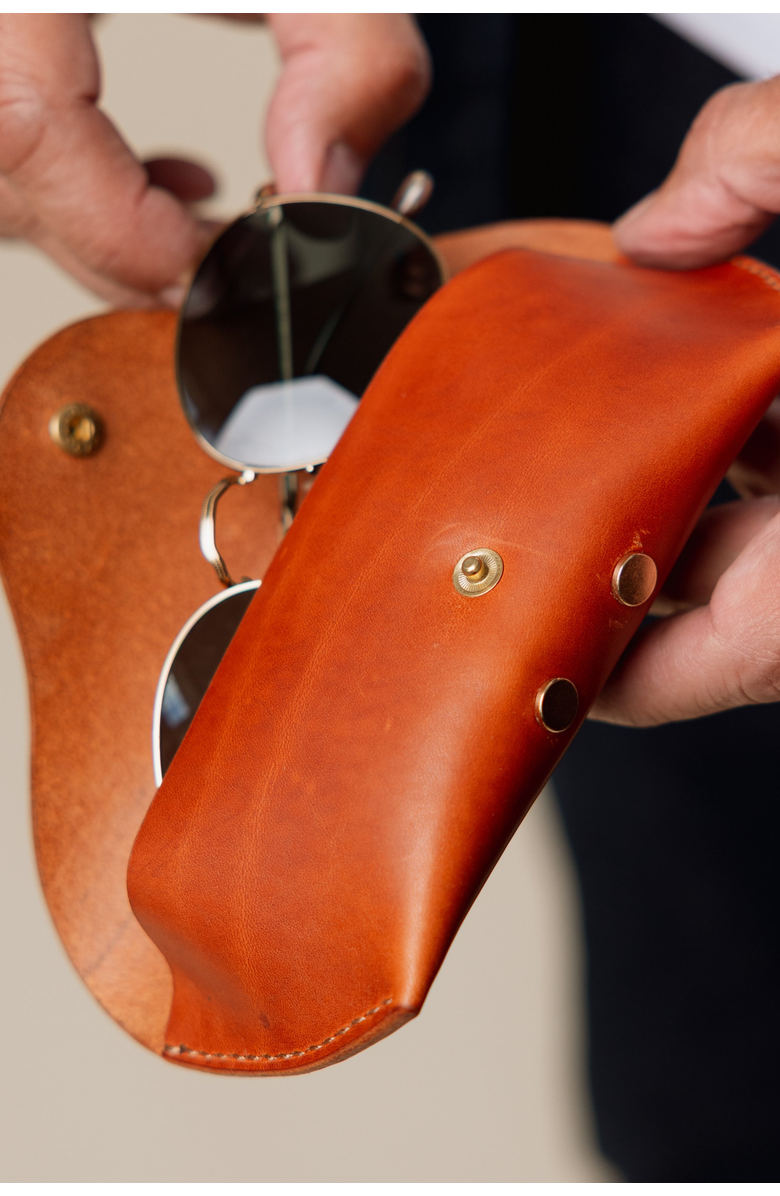 Bluebonnet The Companion Horween Leather Sunglass Case, Alternate, color, English Tan