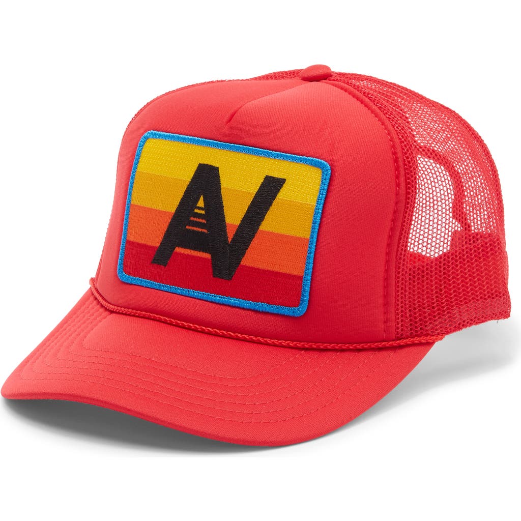 Aviator Nation Rainbow Logo Trucker Hat In Red