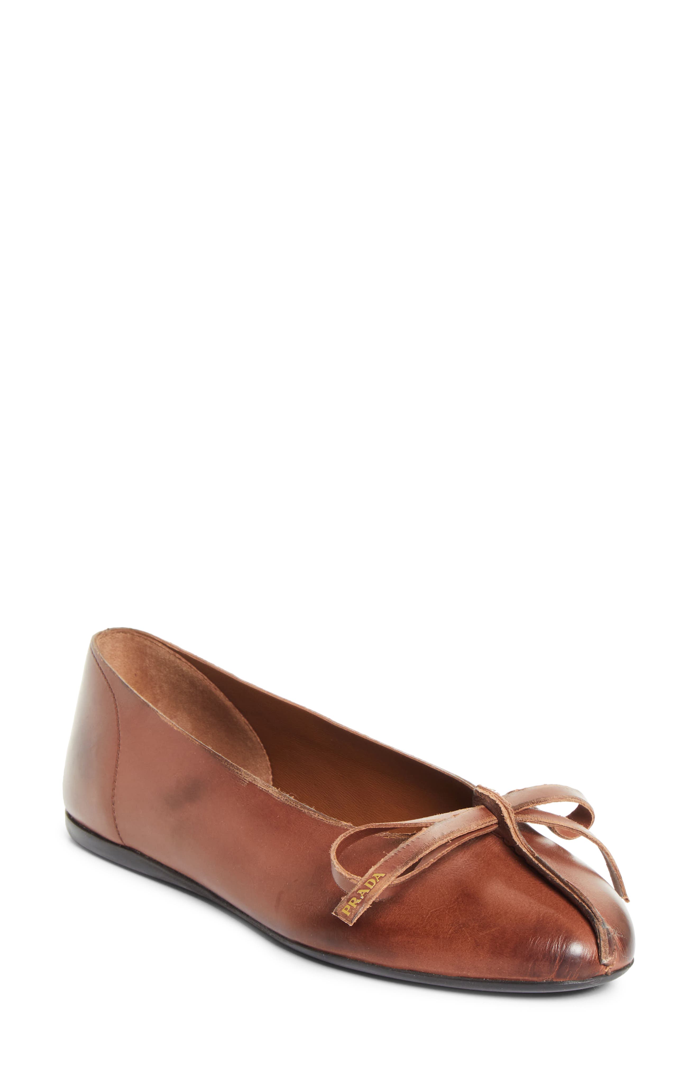 Prada Exposed Seam Ballerina Flat, Main, color, Cacao