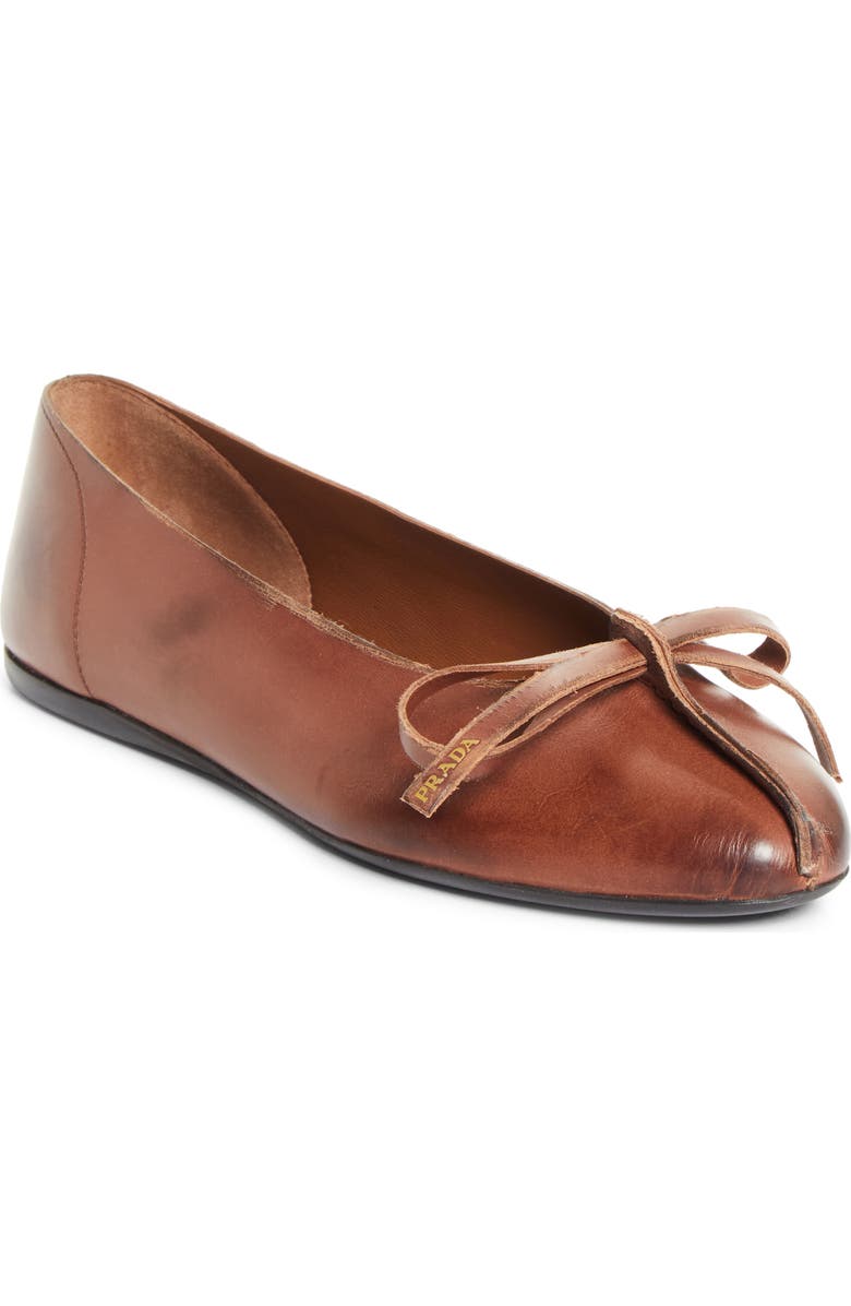 Prada Exposed Seam Ballerina Flat, Main, color, Cacao
