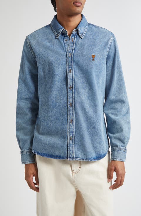 Ami De Coeur Embroidered Cotton Denim Button-Down Shirt