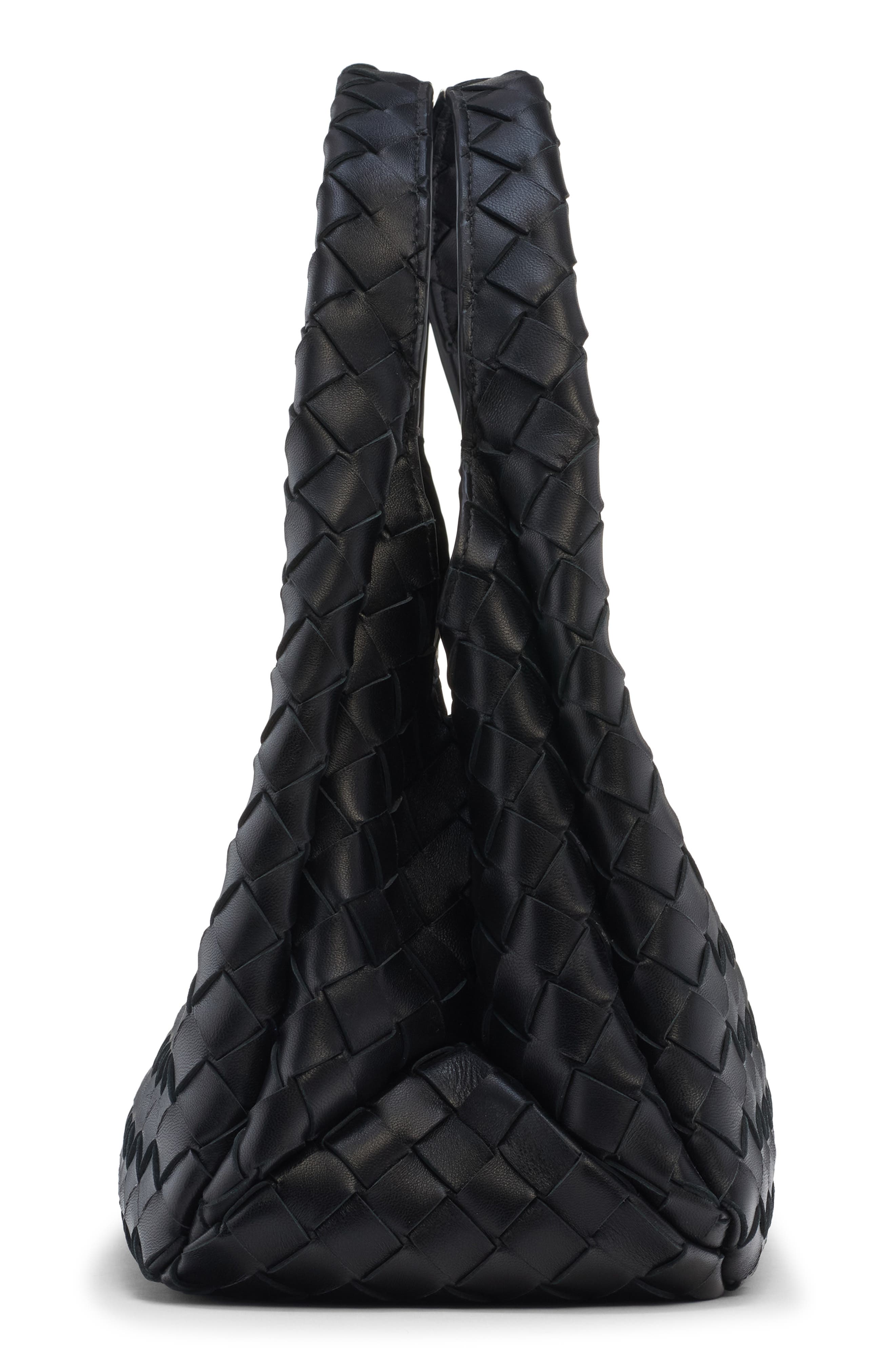 Bottega Veneta Small Campana Intrecciato Leather Shoulder Bag, Alternate, color, Black-Brass