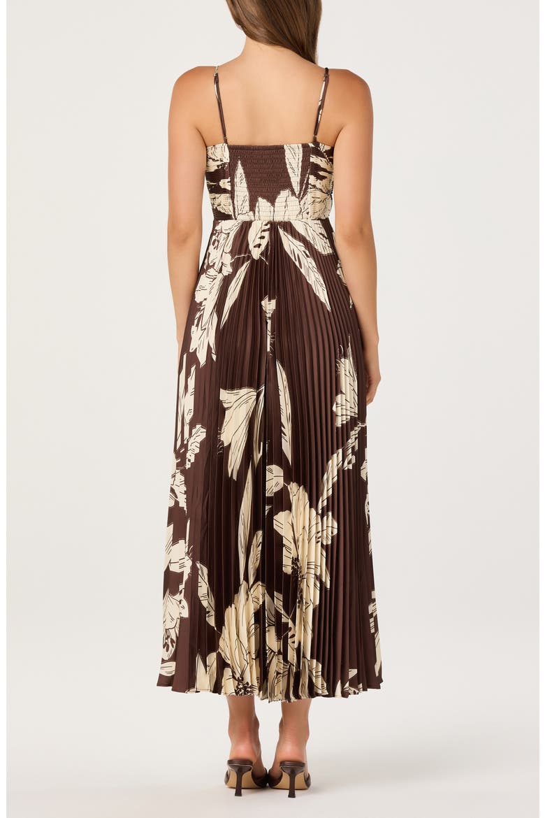 Clea Pleated Midi Dress, Alternate, color, BROWN FLORAL