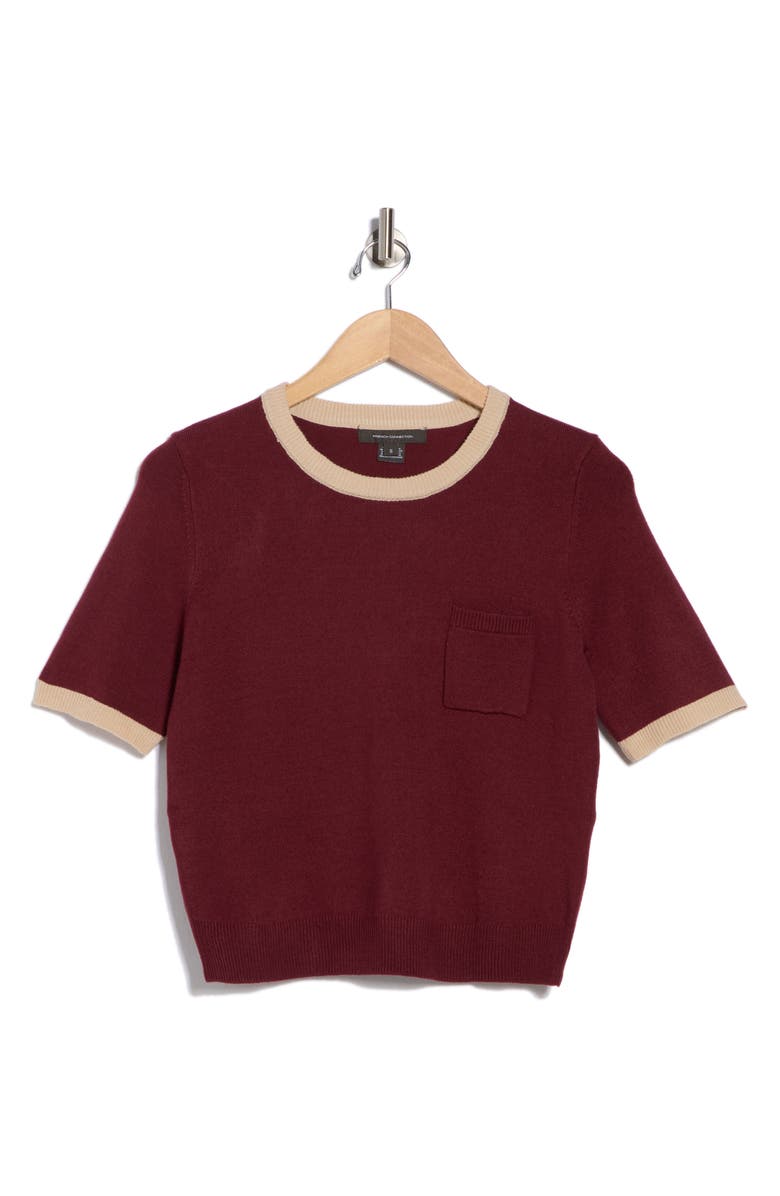 French Connection Babysoft Crop Ringer T-Shirt, Alternate, color, Bord/Sand